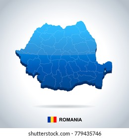 Romania map and flag - High Detailed Vector Illustration