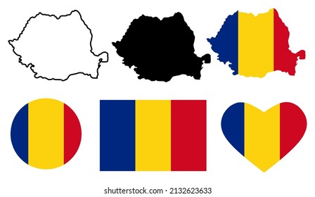 romania map flag icon set.romanian map flag