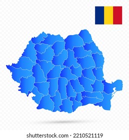 Romania Map and flag on transparent background. Gradient filled.