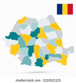 Mapa y bandera de Rumania sobre fondo transparente. 