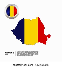 Romania map, flag vector, colored design