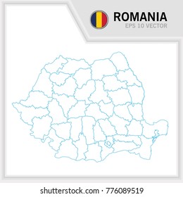 Romania map and flag in white background