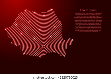 Romania, map from futuristic concentric red circles and glowing stars for banner, poster, greeting card