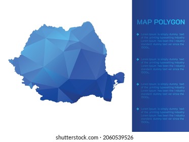 Romania map in geometric blue polygonal style modern design on white background. Vector illustration map in geometric blue polygonal style modern design on white background. Vector illustration.