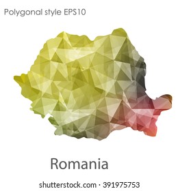 Romania map in geometric polygonal style.Abstract gems triangle,modern design background.