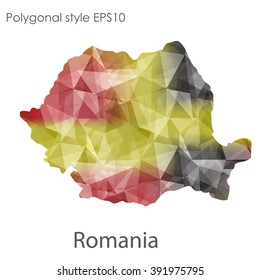 Romania map in geometric polygonal style.Abstract gems triangle,modern design background.