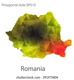 Romania map in geometric polygonal style.Abstract gems triangle,modern design background.