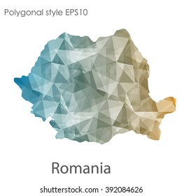 Romania map in geometric polygonal style.Abstract gems triangle,modern design background.
