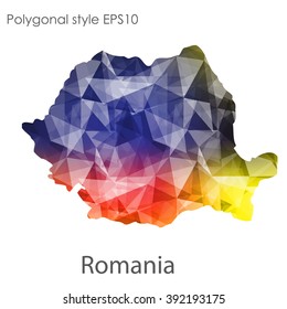 Romania map in geometric polygonal style.Abstract gems triangle,modern design background.
