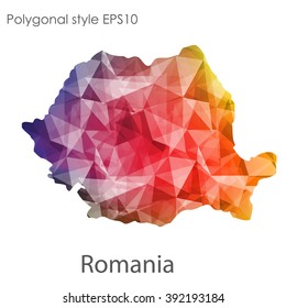 Romania map in geometric polygonal style.Abstract gems triangle,modern design background.