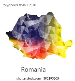 Romania map in geometric polygonal style.Abstract gems triangle,modern design background.
