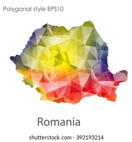Romania map in geometric polygonal style.Abstract gems triangle,modern design background.