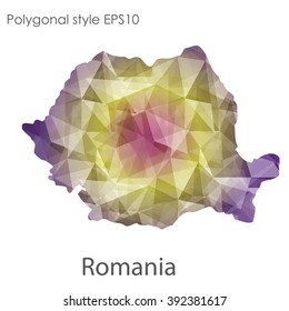 Romania map in geometric polygonal style.Abstract gems triangle,modern design background.