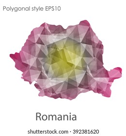 Romania map in geometric polygonal style.Abstract gems triangle,modern design background.