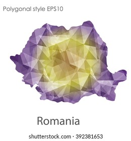 Romania map in geometric polygonal style.Abstract gems triangle,modern design background.