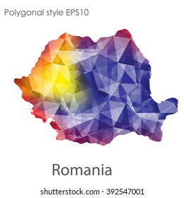 Romania map in geometric polygonal style.Abstract gems triangle,modern design background.