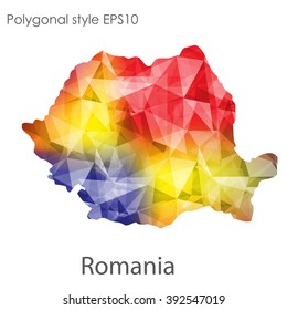 Romania map in geometric polygonal style.Abstract gems triangle,modern design background.
