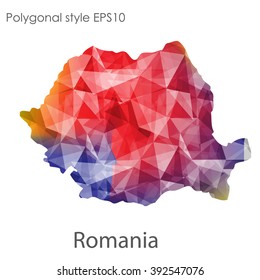 Romania map in geometric polygonal style.Abstract gems triangle,modern design background.