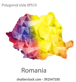 Romania map in geometric polygonal style.Abstract gems triangle,modern design background.