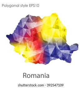 Romania map in geometric polygonal style.Abstract gems triangle,modern design background.