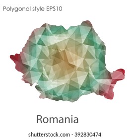Romania map in geometric polygonal style.Abstract gems triangle,modern design background.