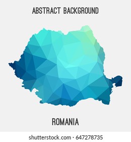 Romania map in geometric polygonal,mosaic style in cold shades.Abstract tessellation,modern design background,low poly. Vector illustration.