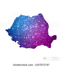 Romania map in geometric wireframe blue with purple polygonal style gradient graphic on white background. Vector Illustration Eps10.