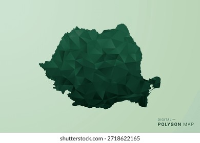 Romania Map - Green Polygon Style Vector Illustration, Low Poly Geometric Design with Clean Silhouette on soft green Background.
