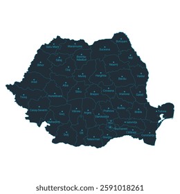 Romania map high detailed with administrative divide by state, capital cities names, outline simplicity style. Vector illustration EPS10.