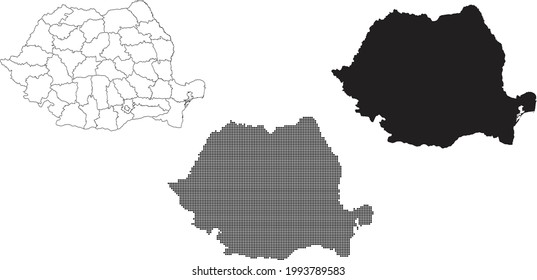 Mapa de Rumania aislado en un fondo blanco.
