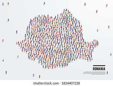 Romania Map. Large group of people form to create a shape of Romania Map. vector illustration.