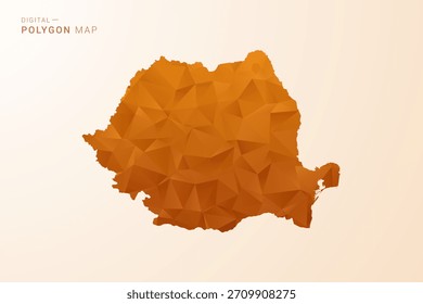 Romania Map - Low Poly Polygon Vector Illustration in Orange Hue, Clean Geometric Style, Isolated on White Background.