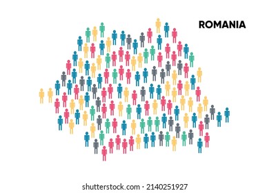 Romania Map made by a group of people, Population. Globalization. People from different countries