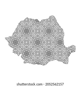 Romania map with mandala Design. Vector Illustration