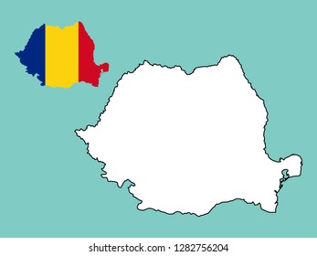 Romania map with national flag