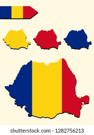 Romania map with national flag