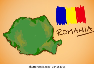 Romania Map and National Flag Vector