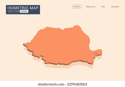 Romania map orange with isometric vector.