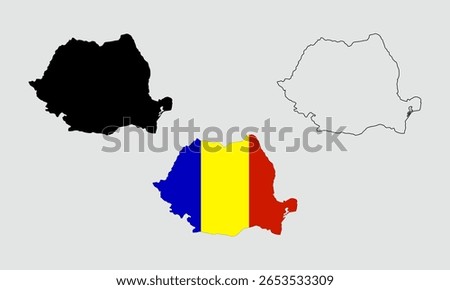 Romania map in outline style, black color, color of country flag version.