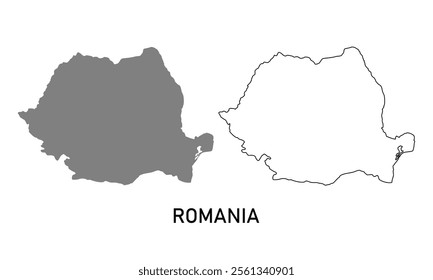 Romania map in outline style and gray color	