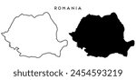 Romania map outlined and black vector set