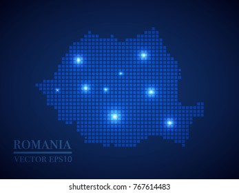 Romania map page symbol for your web site design Romania map logo, app, UI. Wire frame 3D mesh polygonal network line, design sphere, dot and structure.
