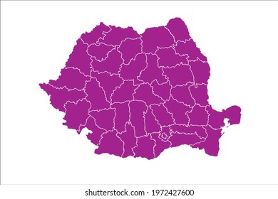 Romania Map pink Color on White Backgound
