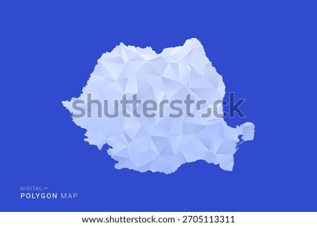 Romania Map - Polygon Style Vector Illustration in Blue and White Gradient, Low Poly Geometric Design, Isolated on Solid Background for Infographics and Digital Use.