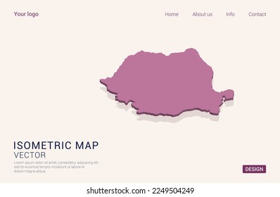 Romania map purple on white background with 3d isometric vector illustration