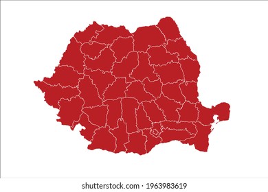 Romania Map Red Color on White Backgound