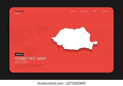Romania map red isolated on dark background with 3d world map isometric vector illustration.