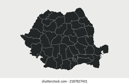 Rumänien Karte mit Regionen einzeln auf weißem Hintergrund. Übersicht über Rumänien. Vektorgrafik