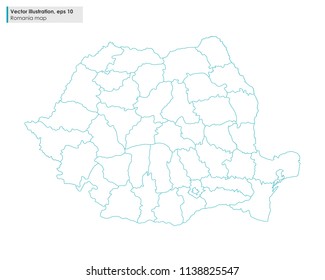 romania map with regions vector line illustration on white background