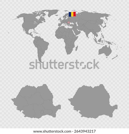 Romania Map Set with World Location.